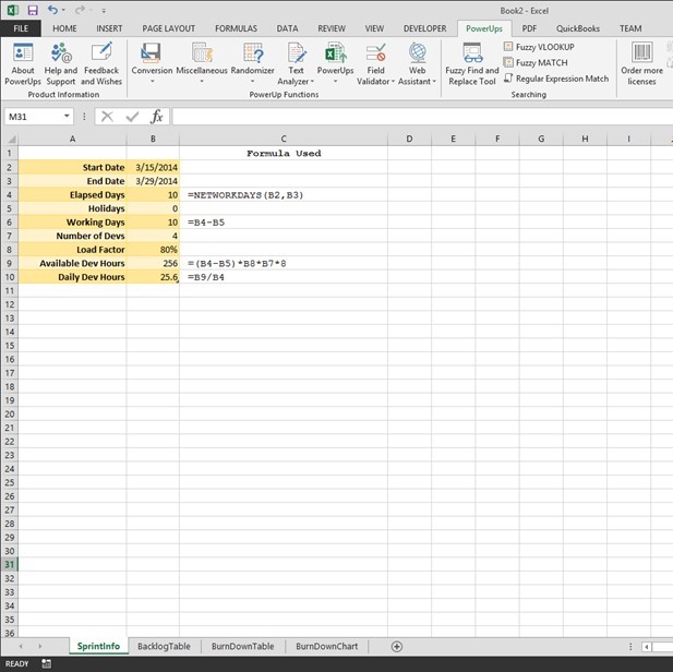 excel burndown chart info