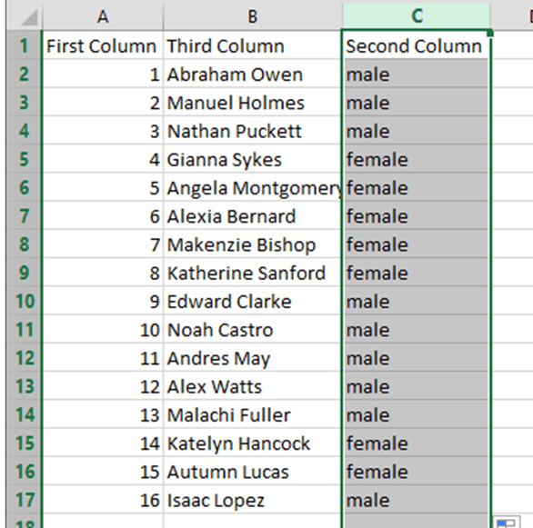 Drag columns in Excel