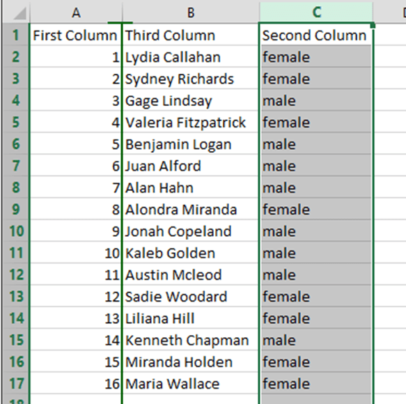Drag columns to Excel