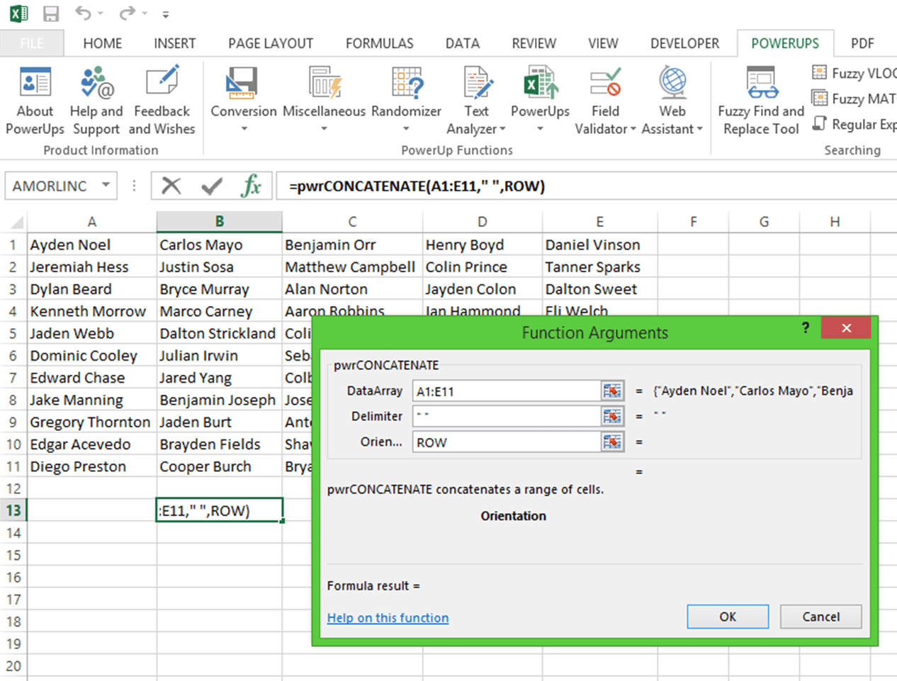 Easily concatenate a range of cells in Excel