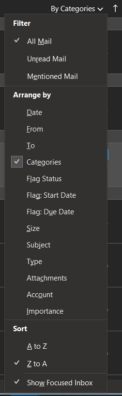 Sort by Category menu, in reverse order.