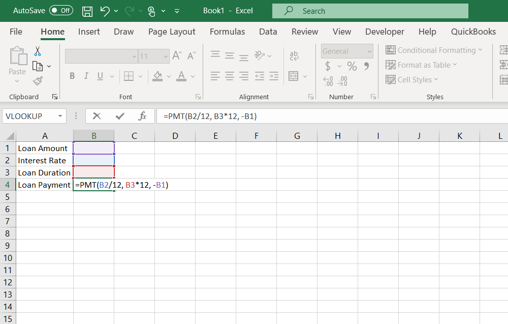 PMT formula in Excel